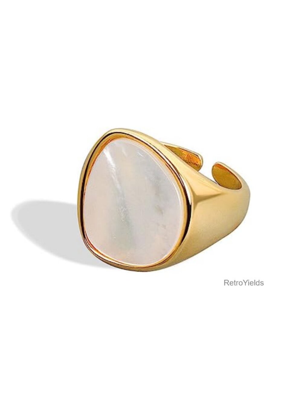 Gold Plated Copper Adjustable Open Circle Statement Ring Pear Shell